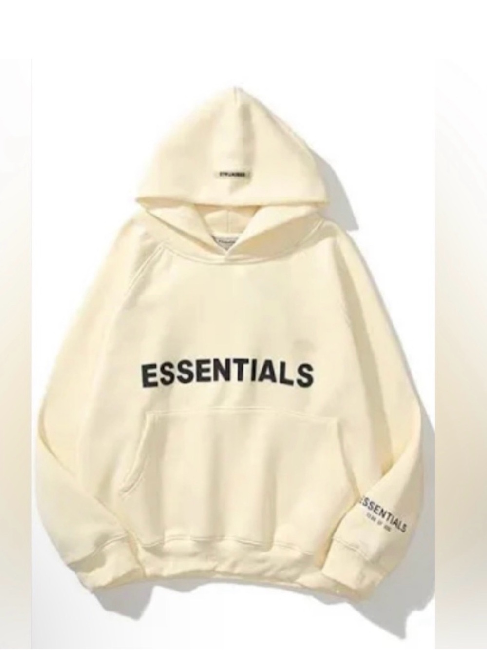 Essentials Men's Cream Pullover Hoodie with Black Logo